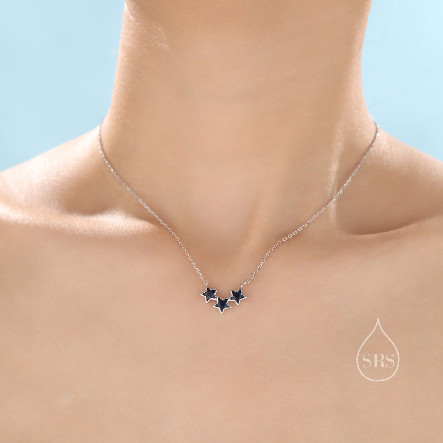 Sapphire Blue CZ Triple Star Pendant Necklace in Sterling Silver, Silver or Gold, Three Star Crystal Necklace, Minimal Star Pendant
