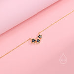 Sapphire Blue CZ Triple Star Pendant Necklace in Sterling Silver, Silver or Gold, Three Star Crystal Necklace, Minimal Star Pendant