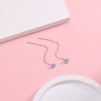 4mm Blue Opal Dot Threader Earrings in Sterling Silver, Lab Opal Ear Threaders, Silver or Gold, Opal Threaders, Chain Earrings