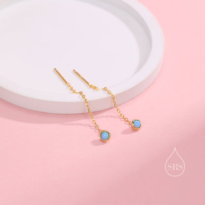 4mm Blue Opal Dot Threader Earrings in Sterling Silver, Lab Opal Ear Threaders, Silver or Gold, Opal Threaders, Chain Earrings