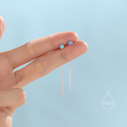 4mm Blue Opal Dot Threader Earrings in Sterling Silver, Lab Opal Ear Threaders, Silver or Gold, Opal Threaders, Chain Earrings