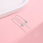 Sterling Silver Tiny Green Opal Coin Ear Threader Earrings, Silver or Gold, Lab Opal Drop Earrings, Geometric Minimalist Threader Earrings