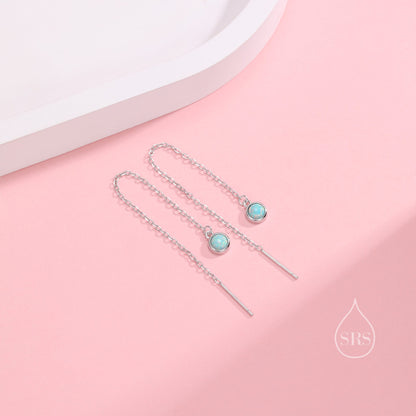 Sterling Silver Tiny Green Opal Coin Ear Threader Earrings, Silver or Gold, Lab Opal Drop Earrings, Geometric Minimalist Threader Earrings