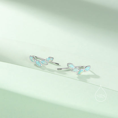 Aqua Green Opal Marquise Cluster Crawler Earrings in Sterling Silver, Marquise Cluster Ear Climbers, Silver or Gold , Lab Opal Earrings