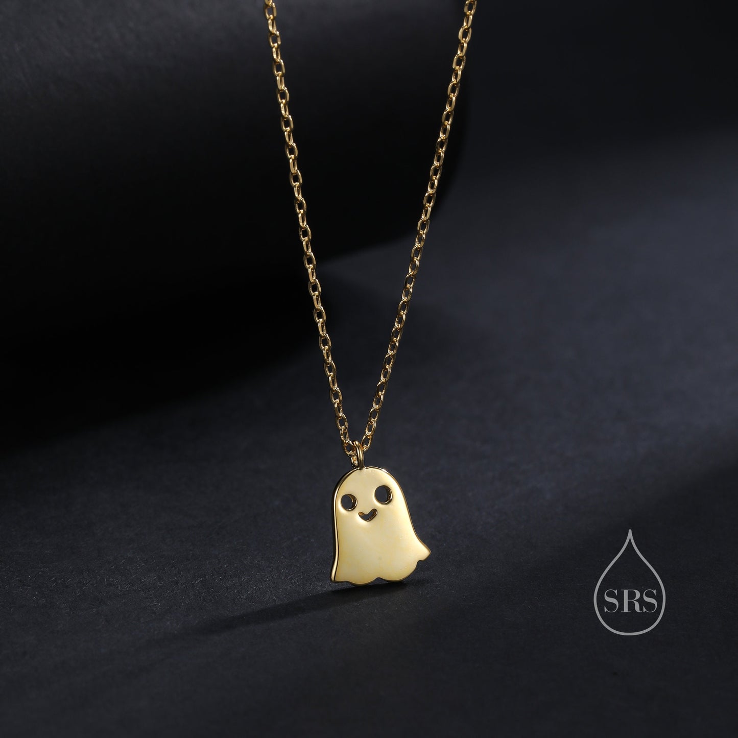 Cute Little Ghost Pendant Necklace in Sterling Silver, Silver or Gold or Rose Gold, Ghost Necklace in Silver