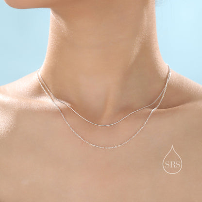Double Layer Necklace in Sterling Silver with Dainty Chain and Snake Chain, Silver or Gold or Rose Gold, Chain Necklace