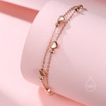 Double Layer Heart Charm Bracelet in Sterling Silver, Silver or Gold or Rose Gold, Small Heart Bracelet, Silver Heart Bracelet