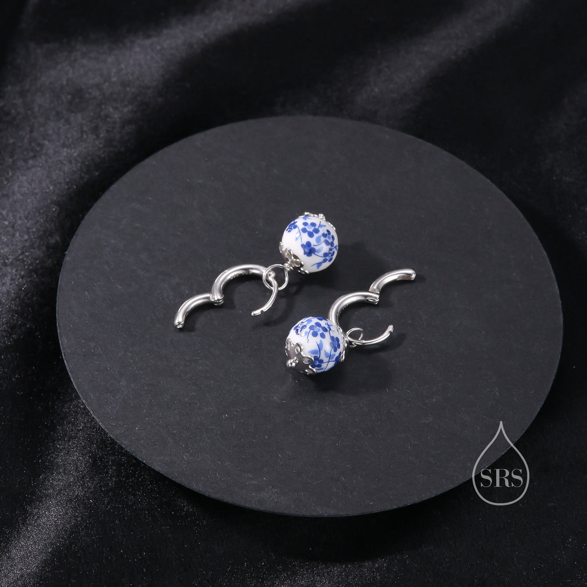 Ceramic Beads Hoop Earrings in Sterling Silver, Silver or Gold , 6mm or 8mm Porcelain Beads, Ceramic Beads Earrings