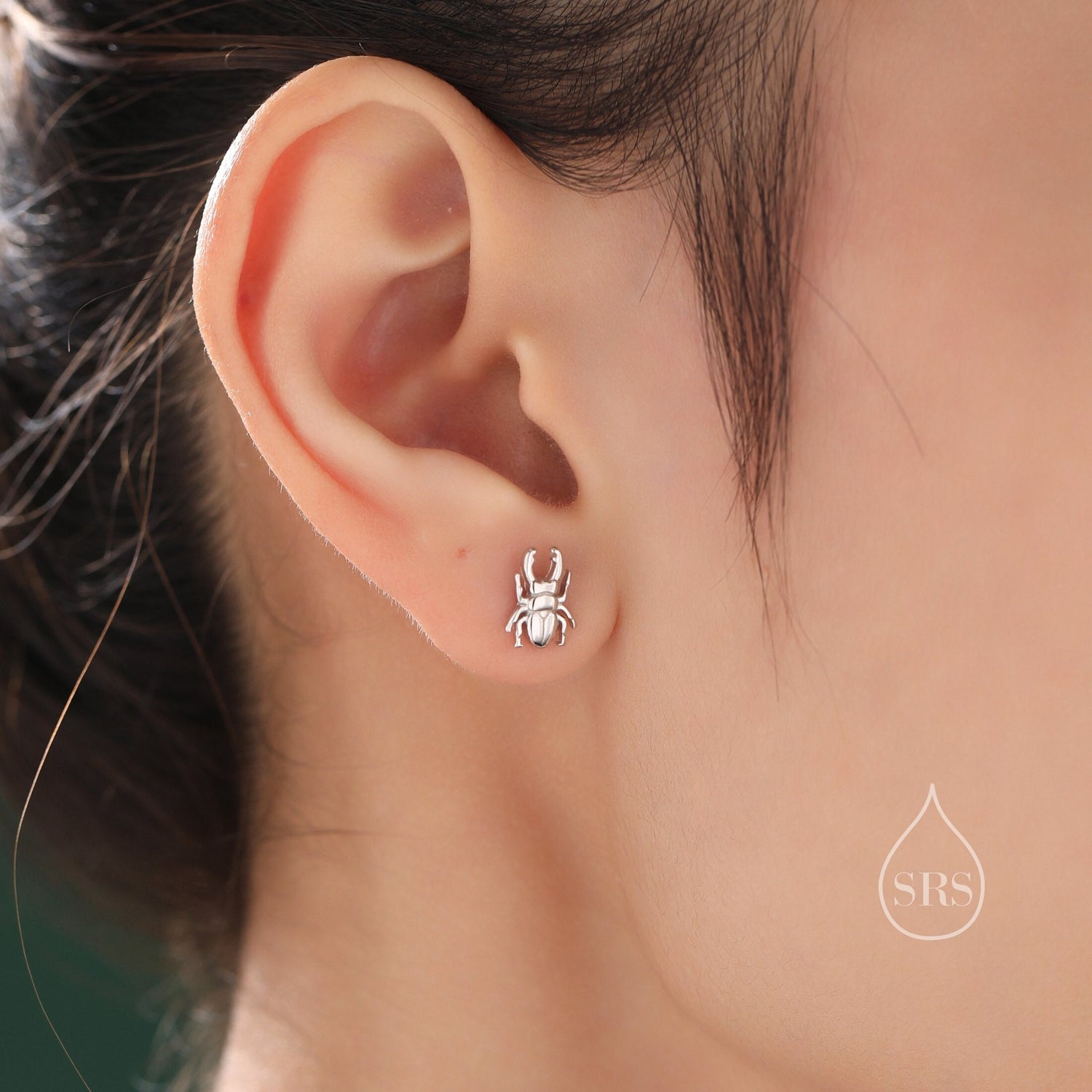 Tiny Mismatched Stag Beetle Stud Earrings in Sterling Silver, Silver or Gold or Rose Gold, Asymmetric Beetle Earrings, Bugs Earrings,