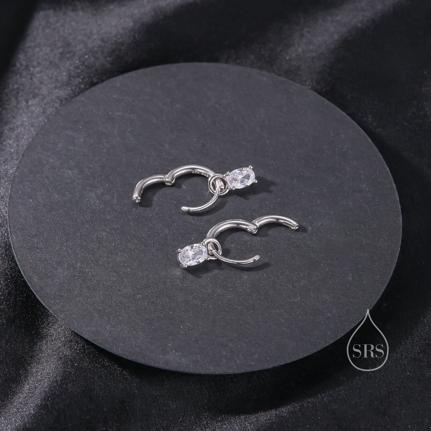 Oval CZ Huggie Hoop in Sterling Silver, Silver or Gold, Minimalist Simple Hoop Earrings, Detachable and Interchangeable