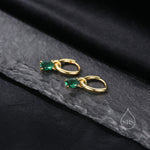 Oval Emerald Green CZ Huggie Hoop in Sterling Silver, Silver or Gold, Minimalist Simple Hoop Earrings, Detachable and Interchangeable