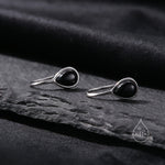 Genuine Black Onyx Pear Cut Drop Hook Earrings in Sterling Silver, Delicate Natural Black Onyx Earrings, Pear Droplet Black Onyx Earrings