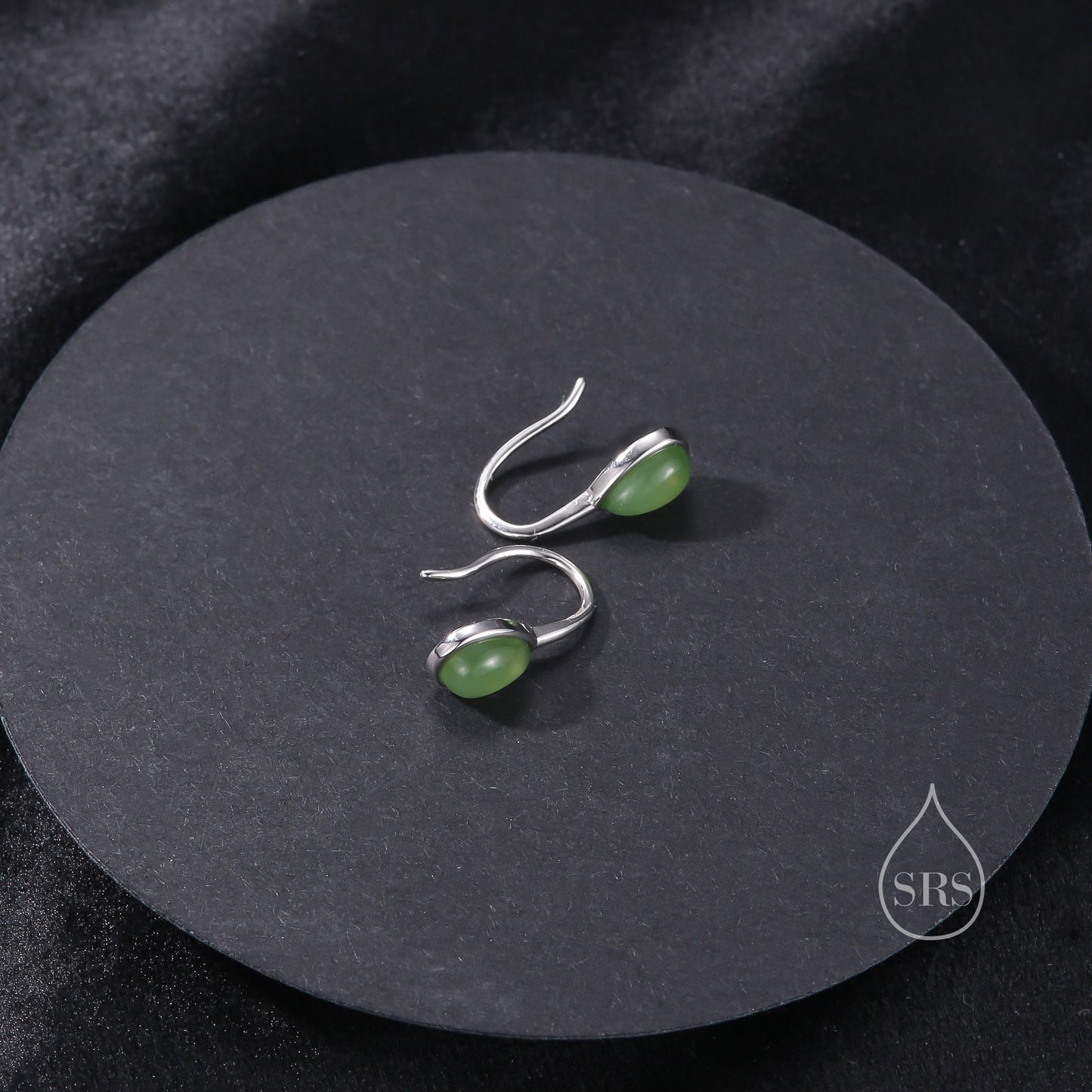 Genuine Green Jade Pear Cut Drop Hook Earrings in Sterling Silver, Delicate Natural Green Jade Earrings, Pear Droplet Green Jade Earrings