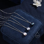 Natural Black Pearl Necklace in Sterling Silver with a Satellite Chain, Genuine Oval Freshwater Pearl Pendant Necklace in Sterling Silver