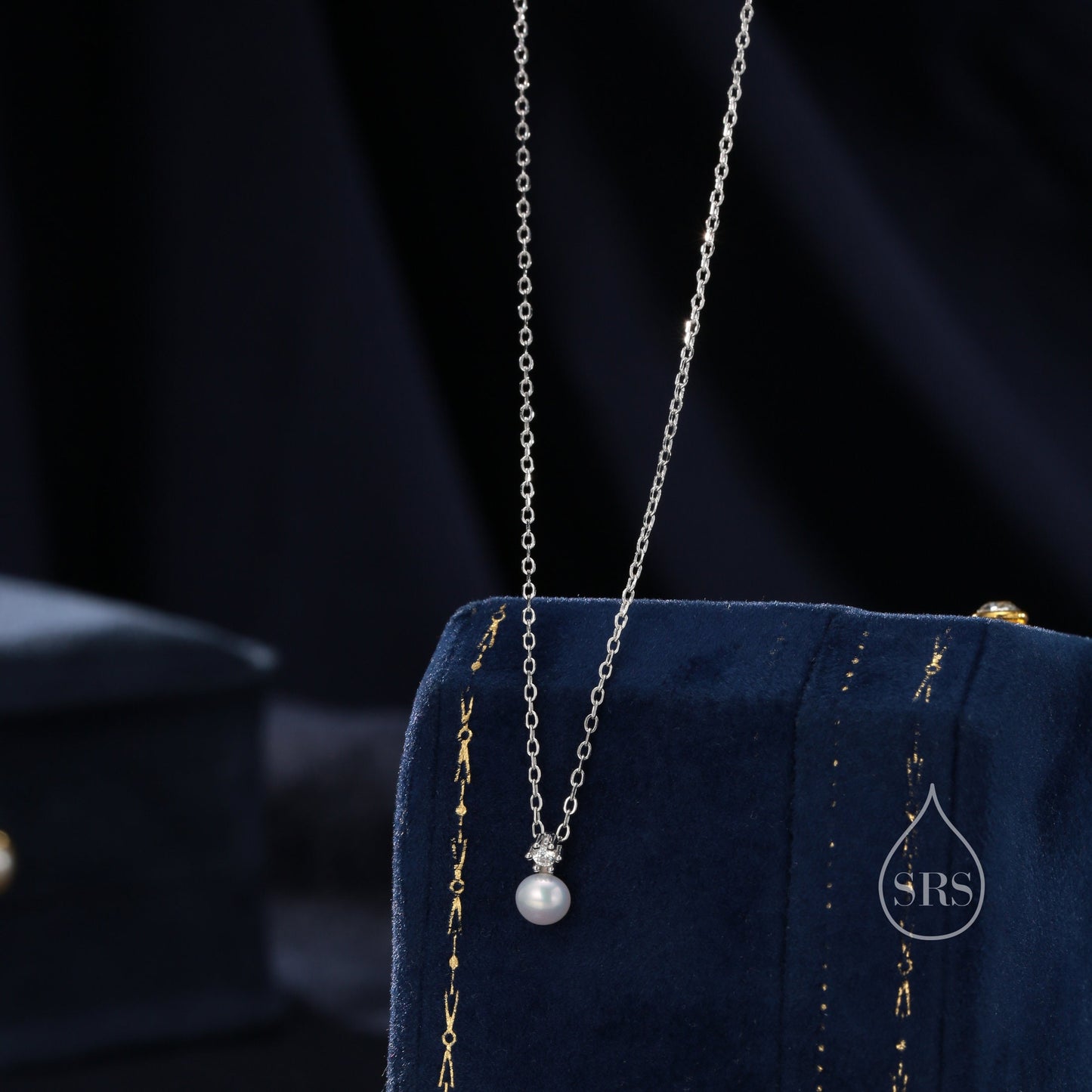 Natural Pearl and CZ Necklace in Sterling Silver with a Satellite Chain, Genuine Freshwater Pearl Pendant Necklace in Sterling Silver