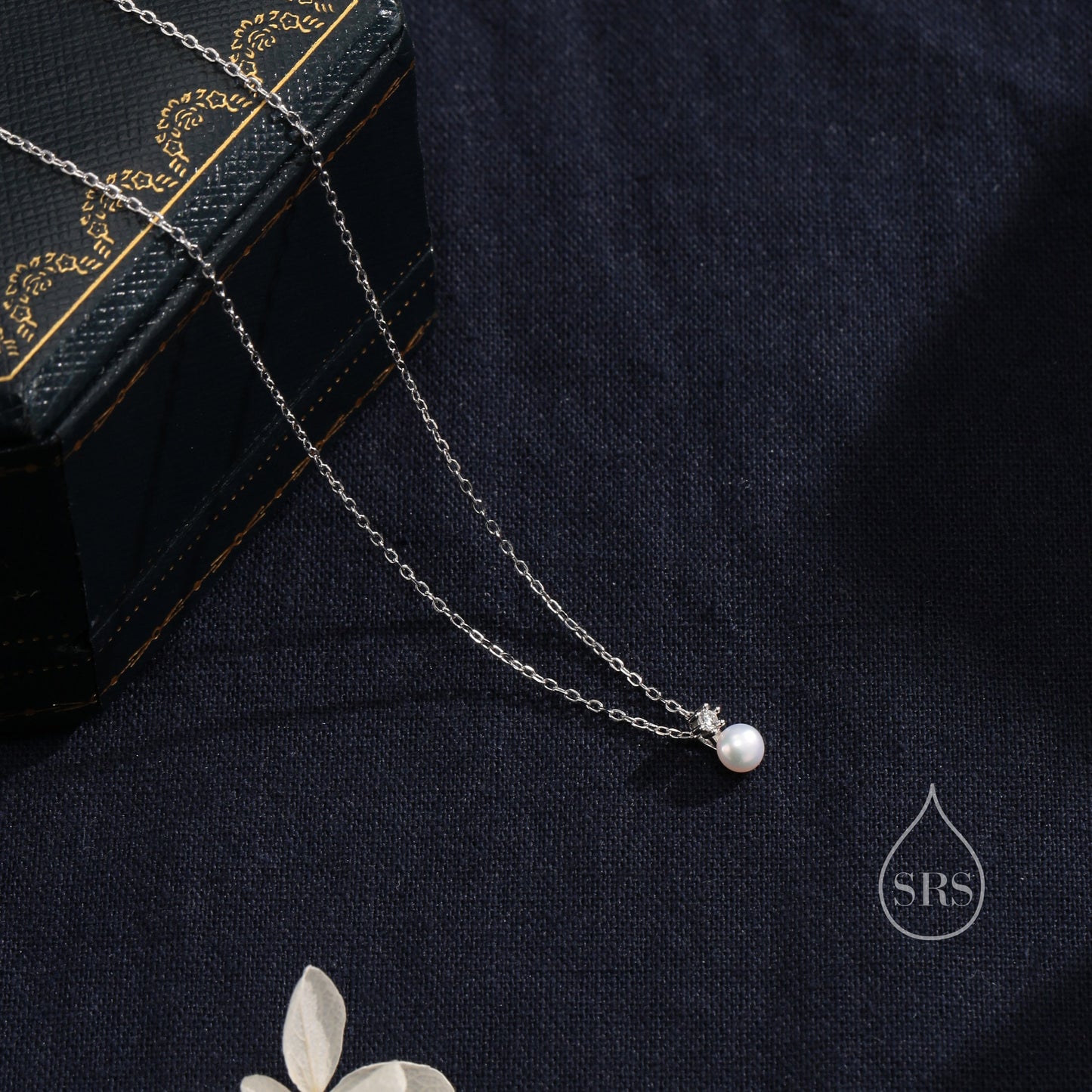 Natural Pearl and CZ Necklace in Sterling Silver with a Satellite Chain, Genuine Freshwater Pearl Pendant Necklace in Sterling Silver