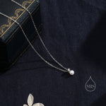 Natural Pearl and CZ Necklace in Sterling Silver with a Satellite Chain, Genuine Freshwater Pearl Pendant Necklace in Sterling Silver