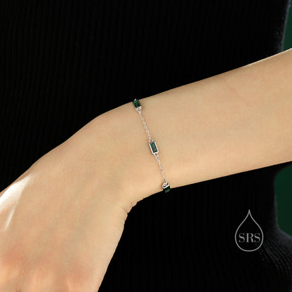 Baguette CZ Satellite Bracelet in Sterling Silver, Silver or Gold, Five Baguette CZ Bracelet, Chain Bracelet, Delicate CZ Bracelet