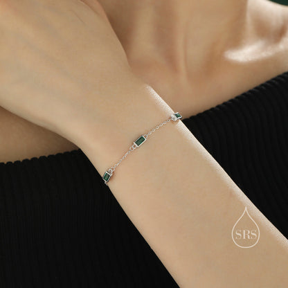 Baguette CZ Satellite Bracelet in Sterling Silver, Silver or Gold, Five Baguette CZ Bracelet, Chain Bracelet, Delicate CZ Bracelet