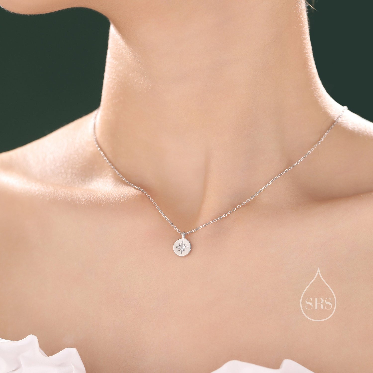 CZ Starburst Disc Pendant Necklace