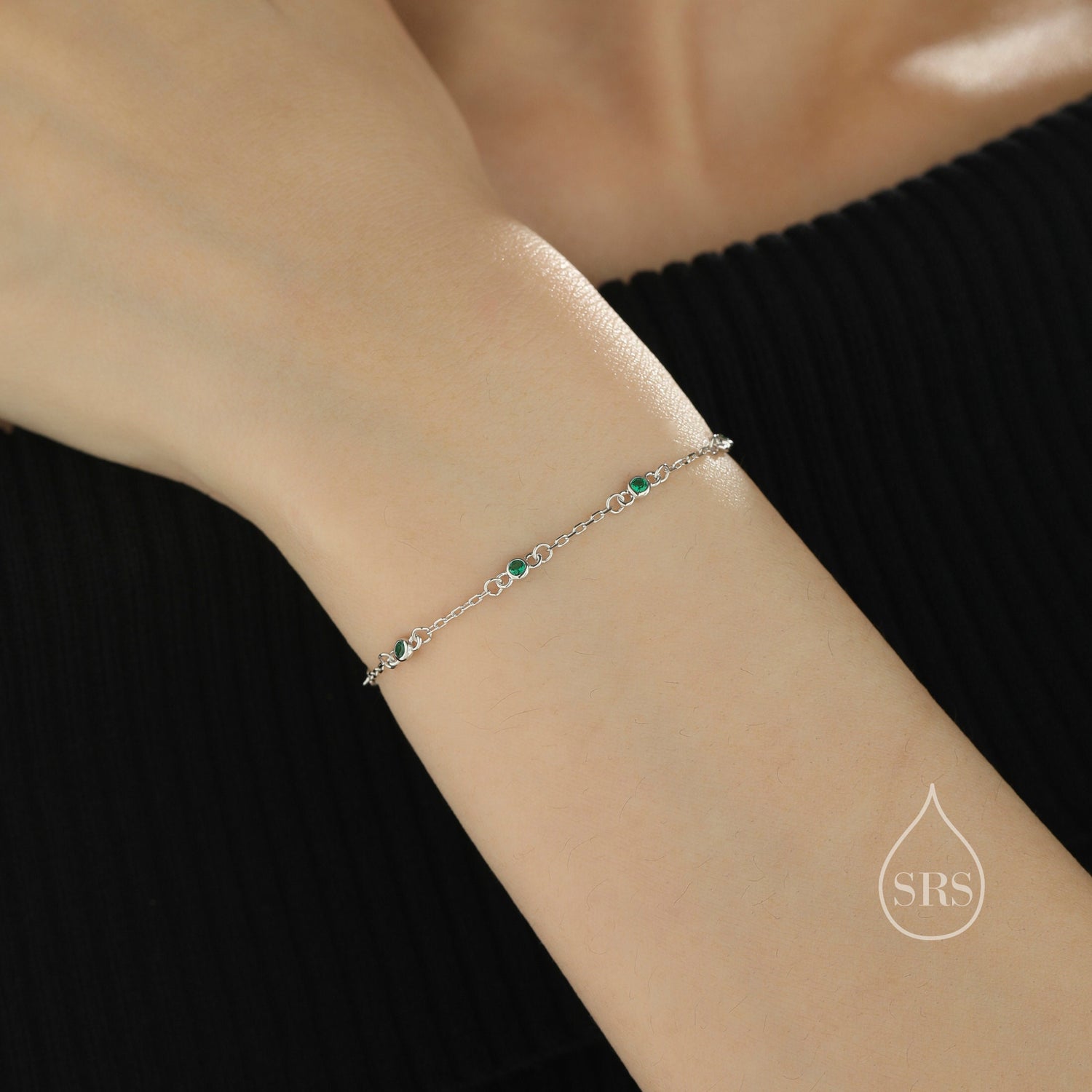 Emerald Green CZ Bezel Station Bracelet