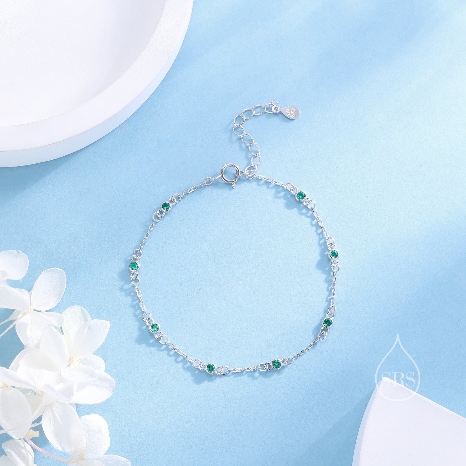 Emerald Green CZ Bezel Station Bracelet