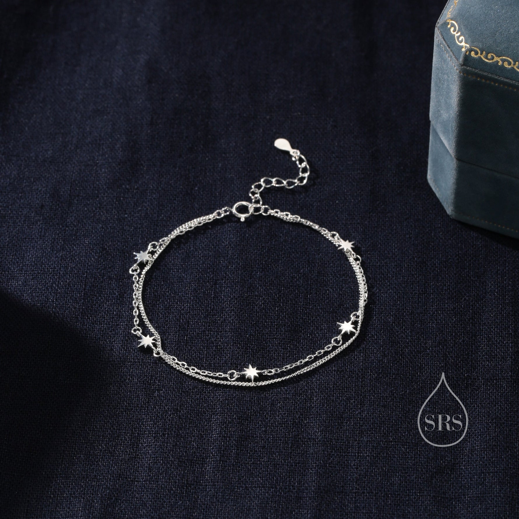 Starburst Two Layer Bracelet in Sterling Silver, Silver or Gold or Rose Gold, Double Layer Starburst Bracelet, Starburst Duo Layer Bracelet