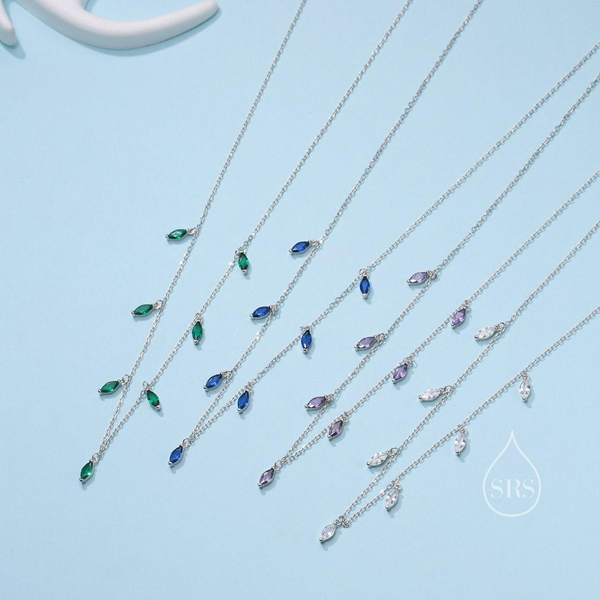 Sapphire Blue CZ Marquise Satellite Chain Necklace