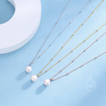Genuine Freshwater Pearl Pendant Necklace in Sterling Silver, Silver or Gold or Rose Gold, Delicate Button Pearl Necklace Satellite Chain