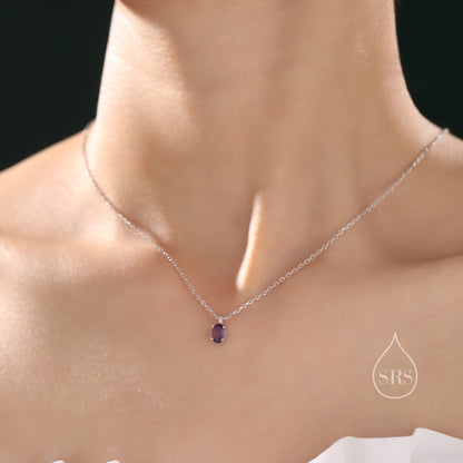 Extra Tiny Genuine Amethyst Crystal Oval Pendant Necklace in Sterling Silver, 4x6mm Tiny Oval Natural Amethyst Necklace, February Birthstone