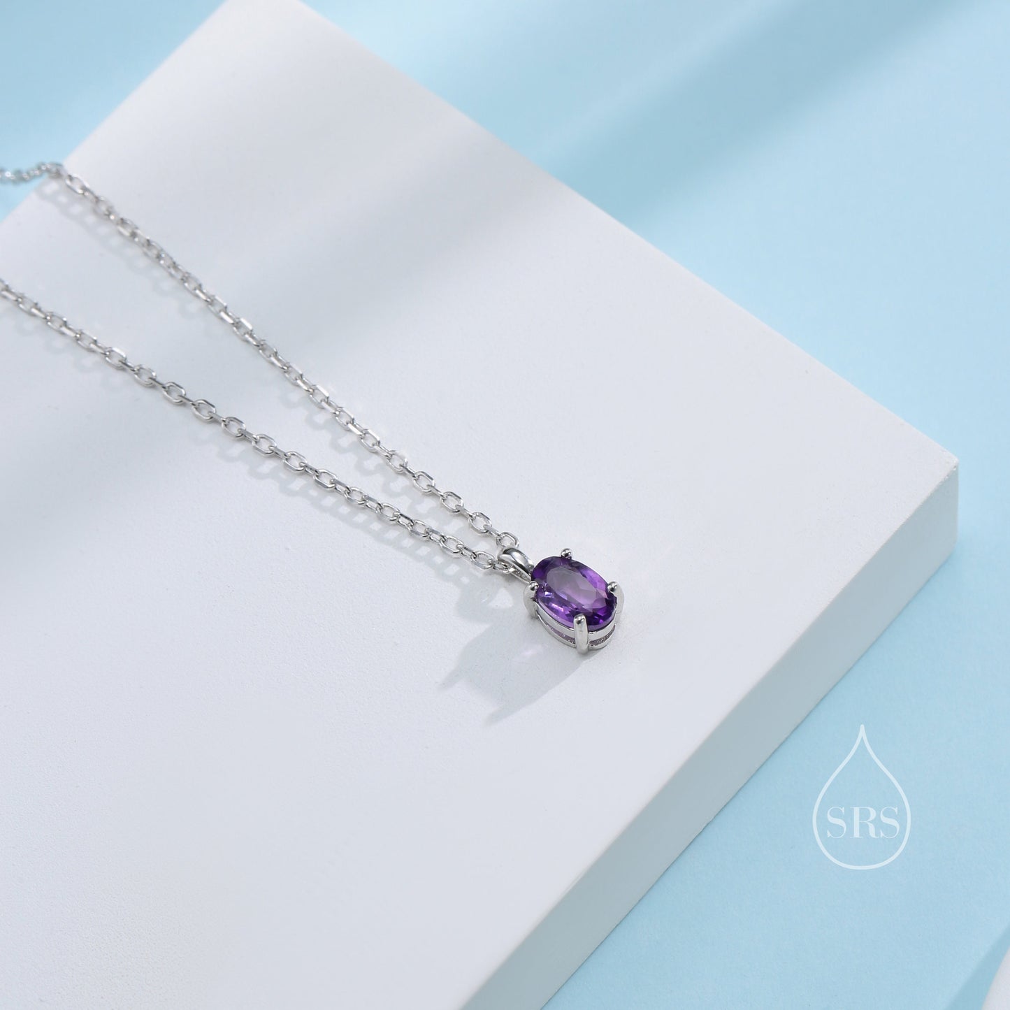 Extra Tiny Genuine Amethyst Crystal Oval Pendant Necklace in Sterling Silver, 4x6mm Tiny Oval Natural Amethyst Necklace, February Birthstone