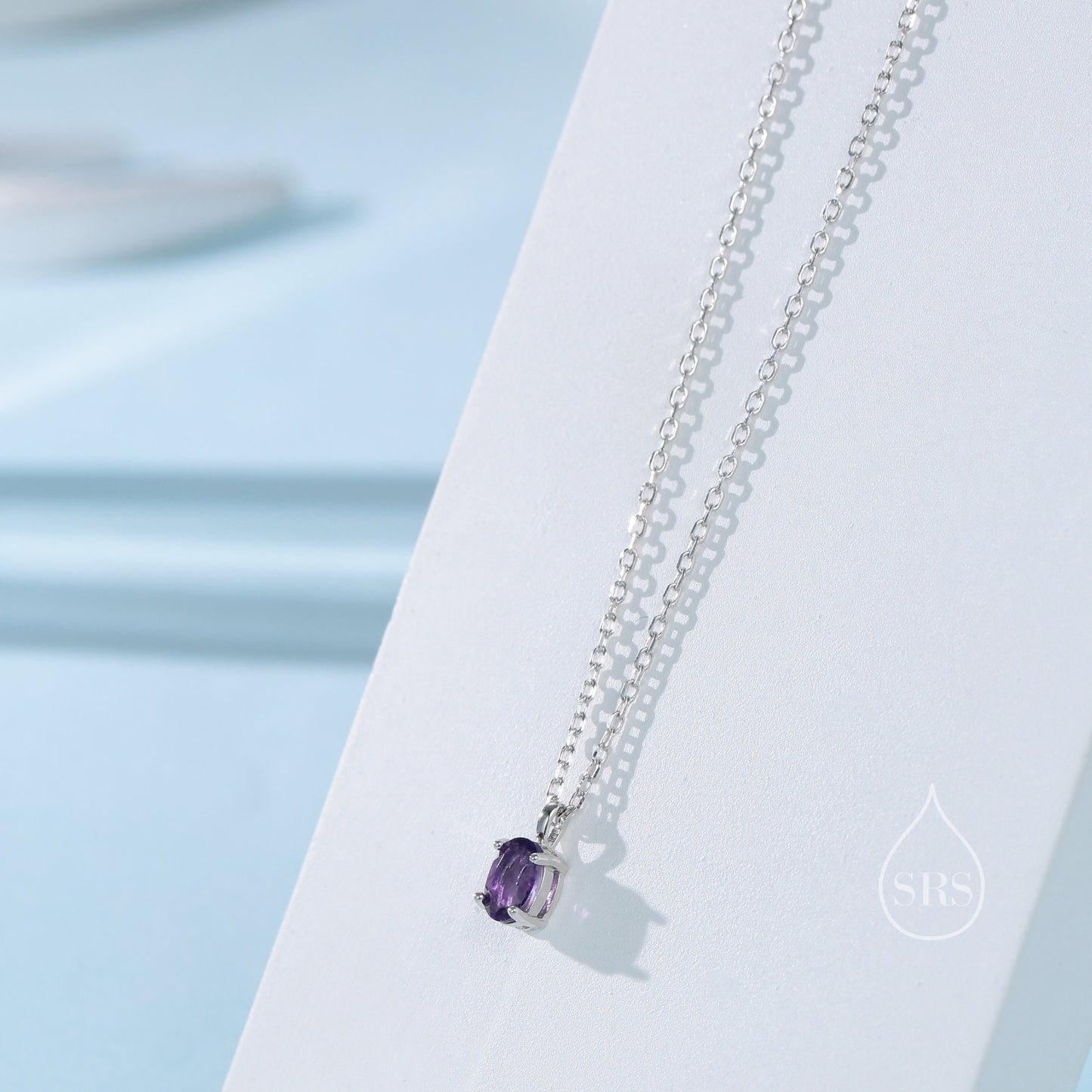 Extra Tiny Genuine Amethyst Crystal Oval Pendant Necklace in Sterling Silver, 4x6mm Tiny Oval Natural Amethyst Necklace, February Birthstone
