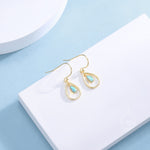 Opal Droplet Drop Hook Earrings in Sterling Silver, Aqua Green Opal or White Opal, Delicate Lab Opal Geometric Earrings, Droplet Earrings