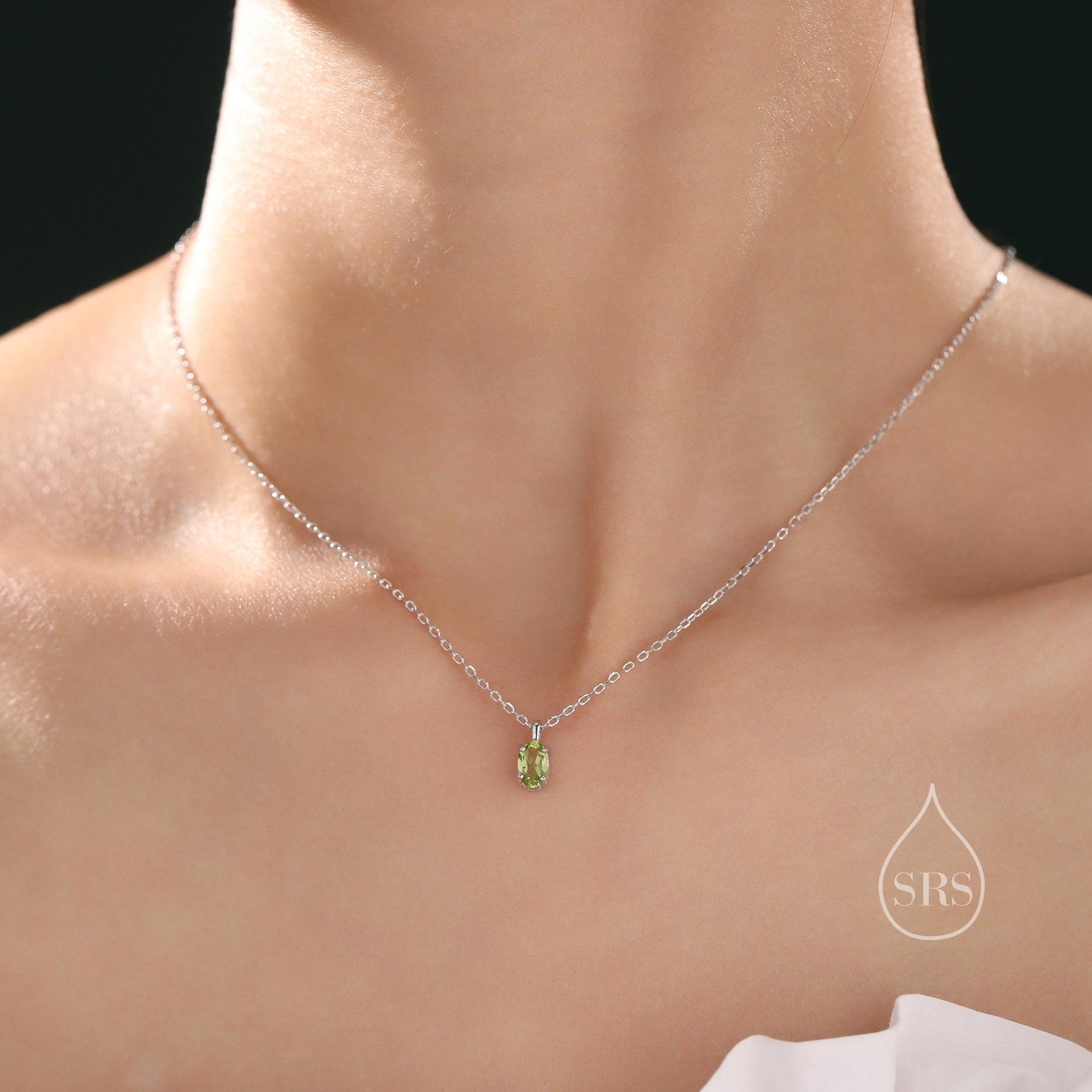 Tiny Genuine Peridot Crystal Oval Pendant Necklace in Sterling Silver, 4x6mm Tiny Oval Natural Peridot Necklace, August Birthstone