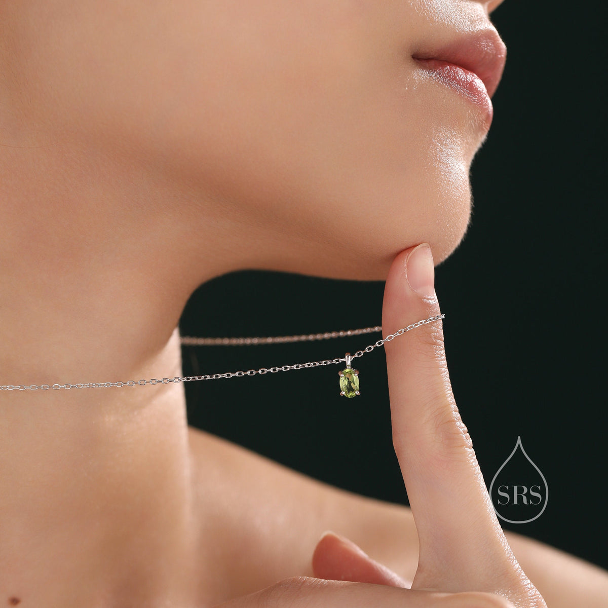 Tiny Genuine Peridot Crystal Oval Pendant Necklace in Sterling Silver, 4x6mm Tiny Oval Natural Peridot Necklace, August Birthstone