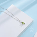 Tiny Genuine Peridot Crystal Oval Pendant Necklace in Sterling Silver, 4x6mm Tiny Oval Natural Peridot Necklace, August Birthstone