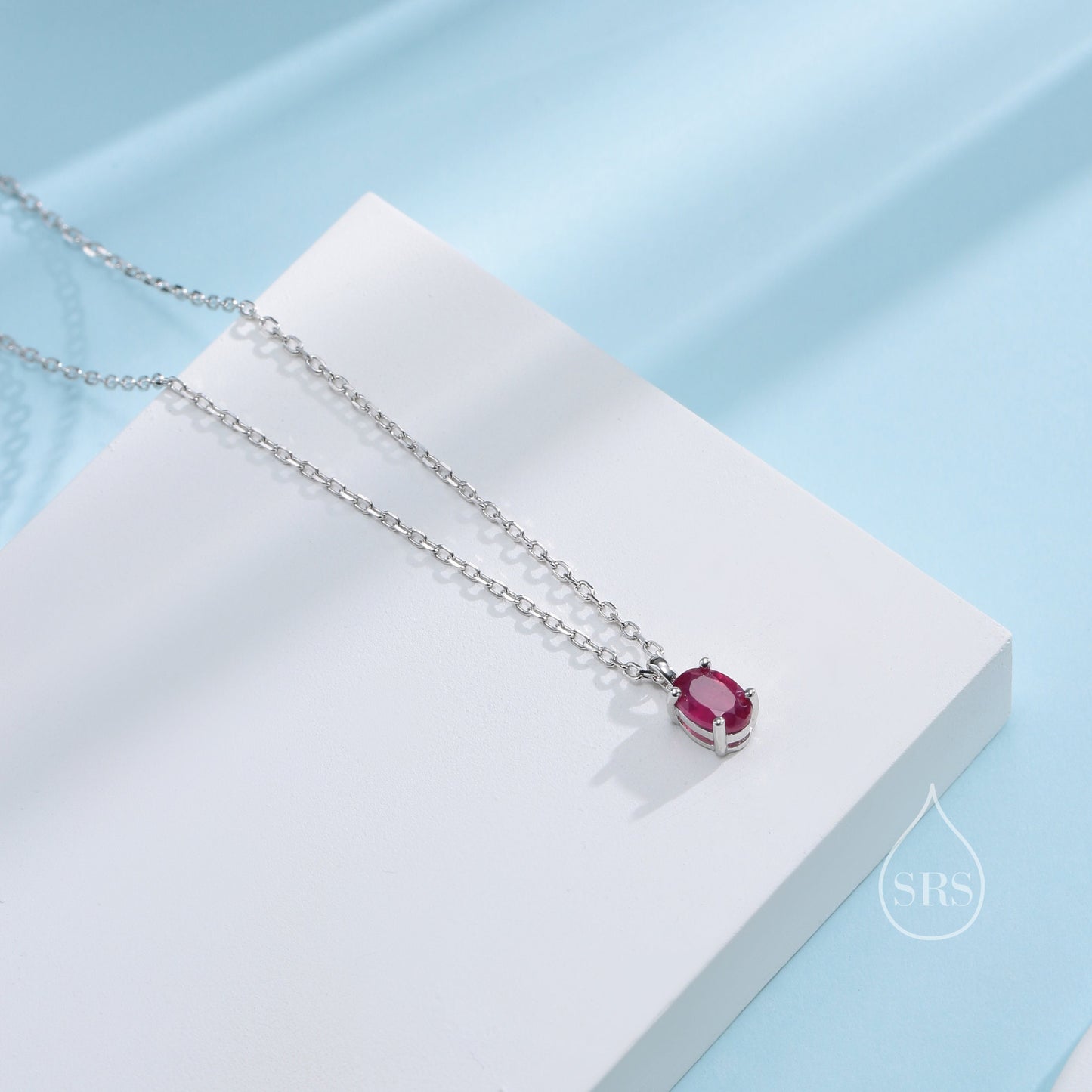 Tiny Genuine Raw Ruby Crystal Oval Pendant Necklace in Sterling Silver, 4x6mm Tiny Oval Natural Ruby Necklace, July Birthstone