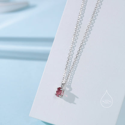 Very Tiny Genuine Pink Tourmaline Crystal Oval Pendant Necklace in Sterling Silver, 4x6mm Tiny Oval Raw Tourmaline Necklace