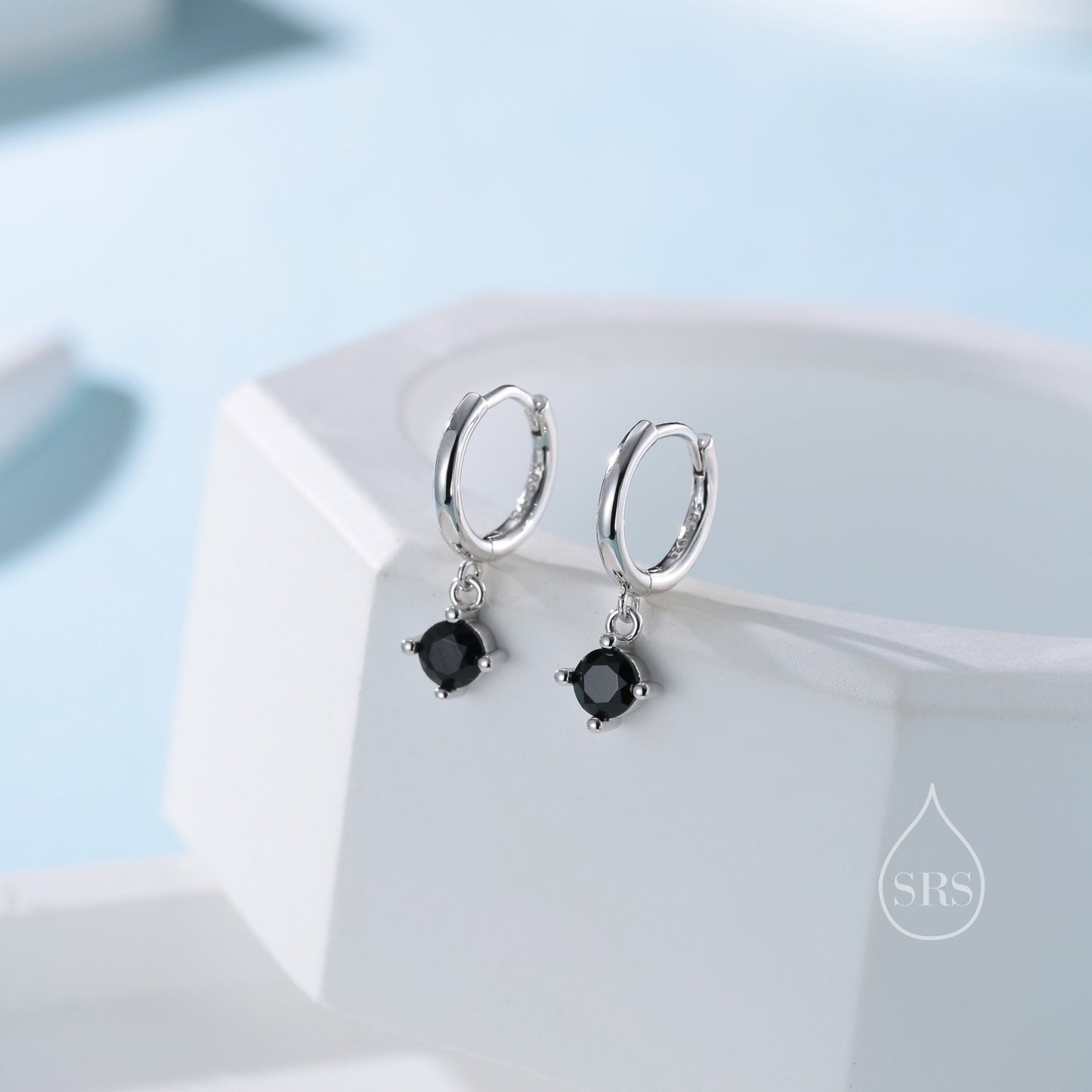 Tiny Black CZ Huggie Hoop in Sterling Silver, Silver or Gold or Rose Gold, Minimalist Simple Hoop Earrings,  4mm CZ Hoops