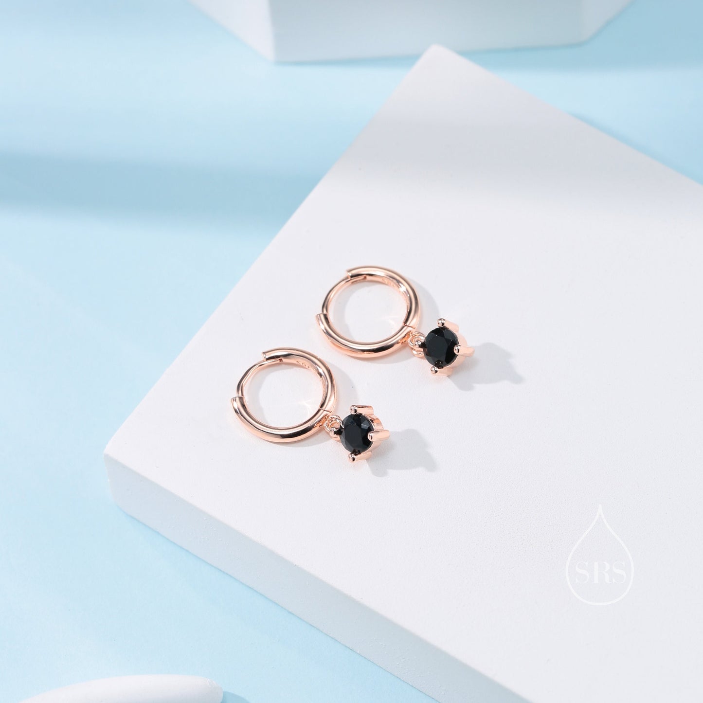 Tiny Black CZ Huggie Hoop in Sterling Silver, Silver or Gold or Rose Gold, Minimalist Simple Hoop Earrings,  4mm CZ Hoops