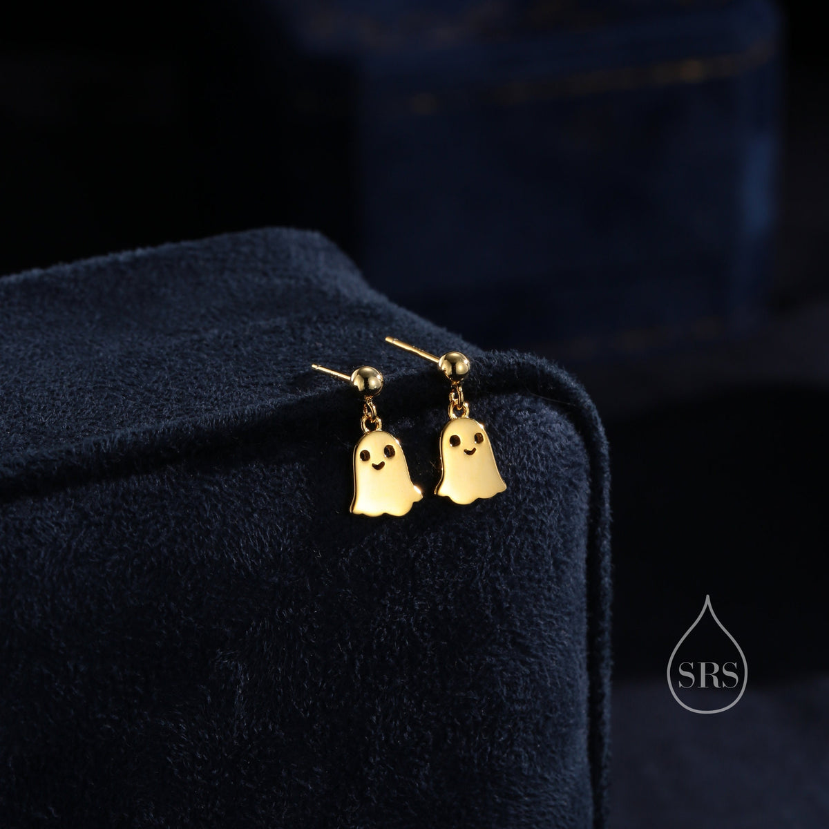 Sterling Silver Little Ghost Drop Stud Earrings, Silver or Gold or Rose Gold, Cute Ghost Dangle Stud Earrings, Ghost Dangle Earrings