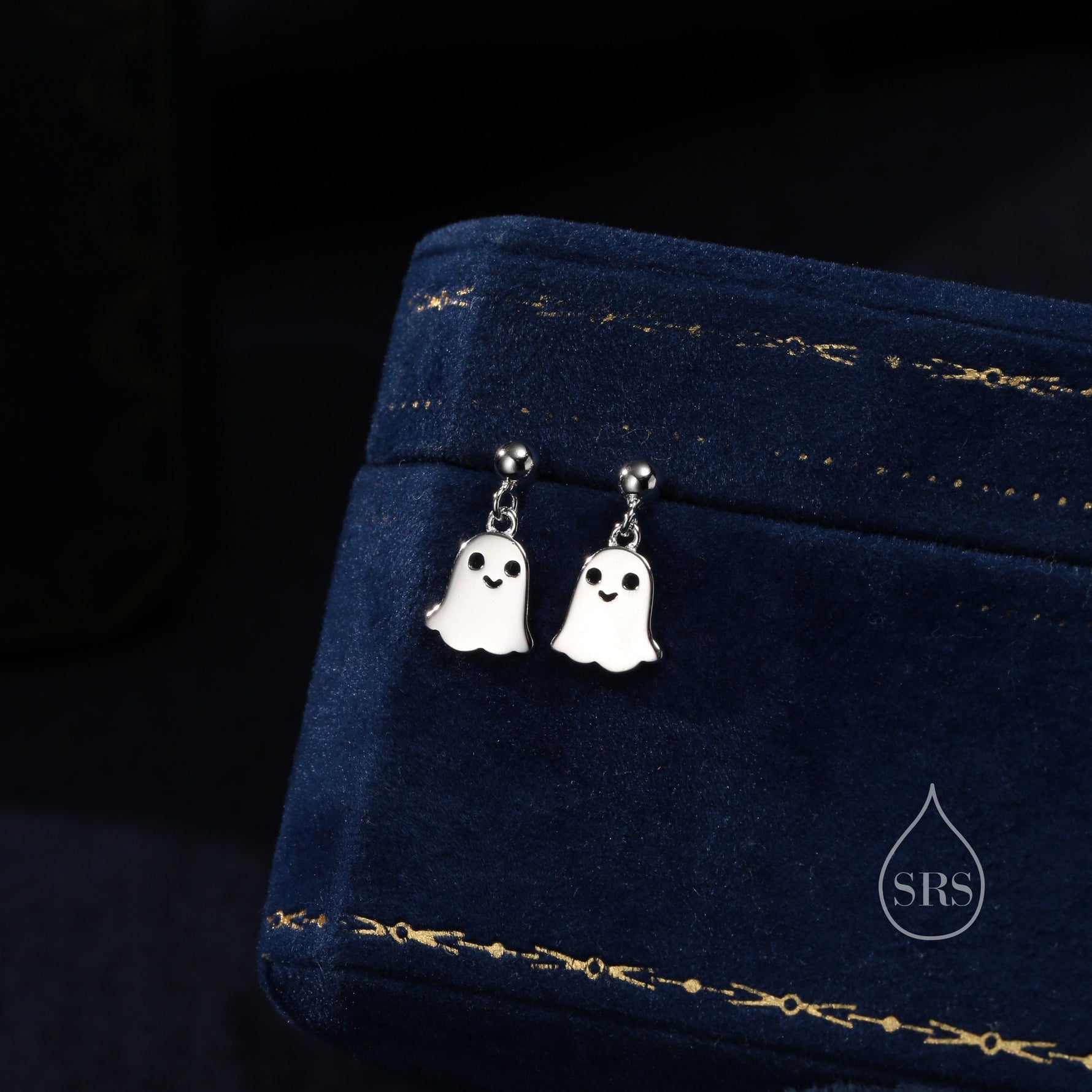 Sterling Silver Little Ghost Drop Stud Earrings, Silver or Gold or Rose Gold, Cute Ghost Dangle Stud Earrings, Ghost Dangle Earrings