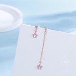 Asymmetric Tiny Moonstone Star Dangle Stud Earrings in Sterling Silver