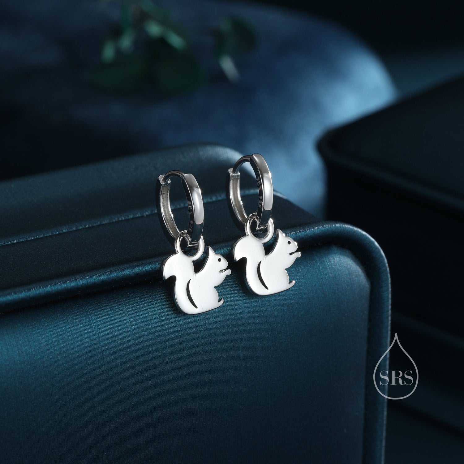 Sterling Silver Cute Squirrel Dangle Huggie Hoops, Detachable Squirrel Hoop Earrings, Dainty Dangle Earrings, Squirrel Earrings