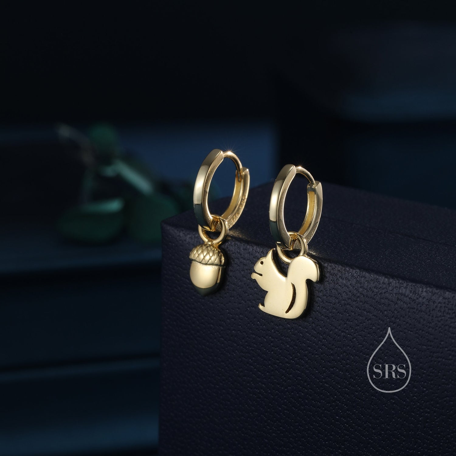 Sterling Silver Cute Squirrel and Acorn Dangle Huggie Hoops, Detachable Squirrel Hoop Earrings, Dainty Dangle Earrings, Squirrel Earrings