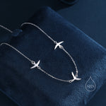 Flying Bird Satellite Necklace in Sterling Silver, Swallow Bird Necklace, Silver or Gold - Cute Quirky and Fun Jewellery