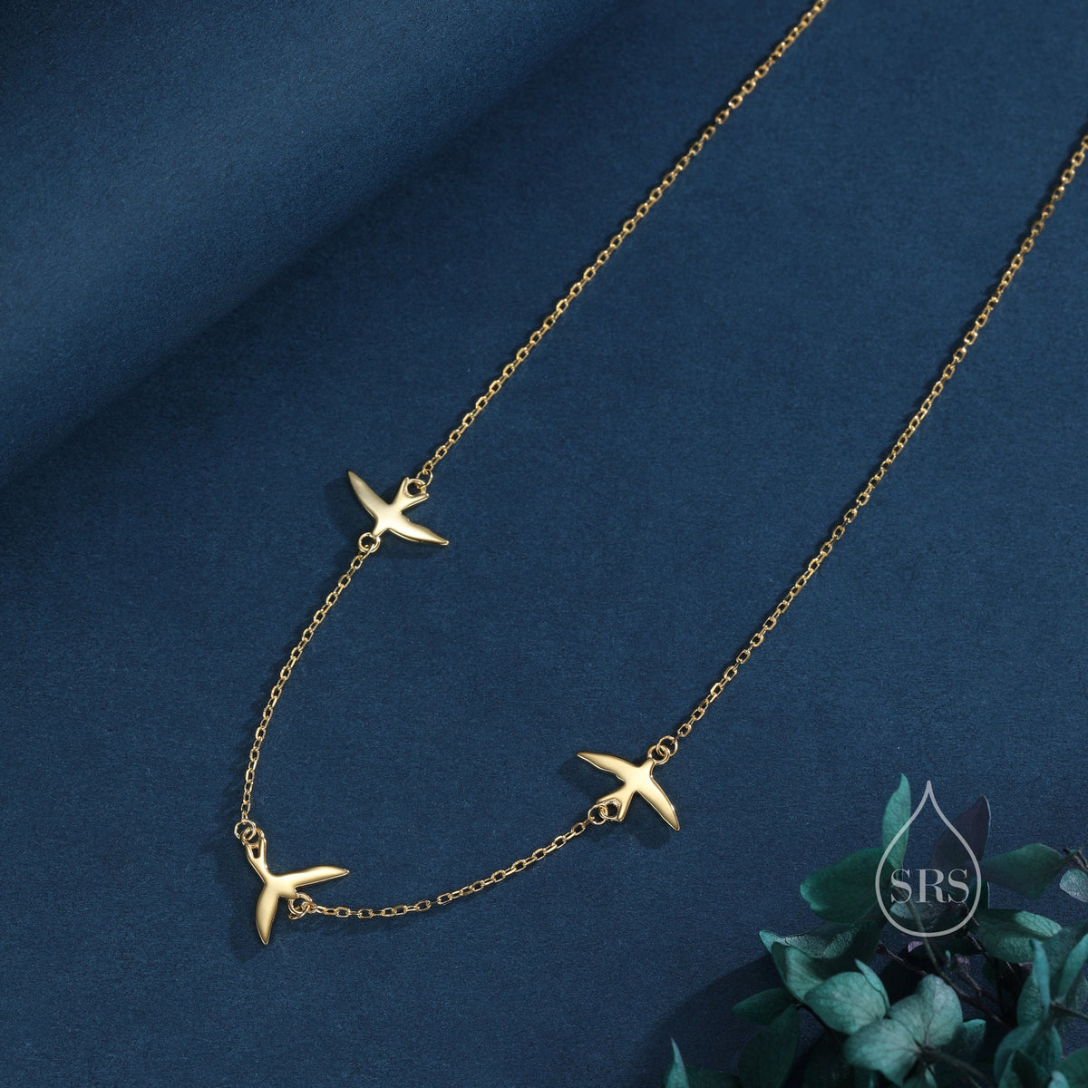 Flying Bird Satellite Necklace in Sterling Silver, Swallow Bird Necklace, Silver or Gold - Cute Quirky and Fun Jewellery