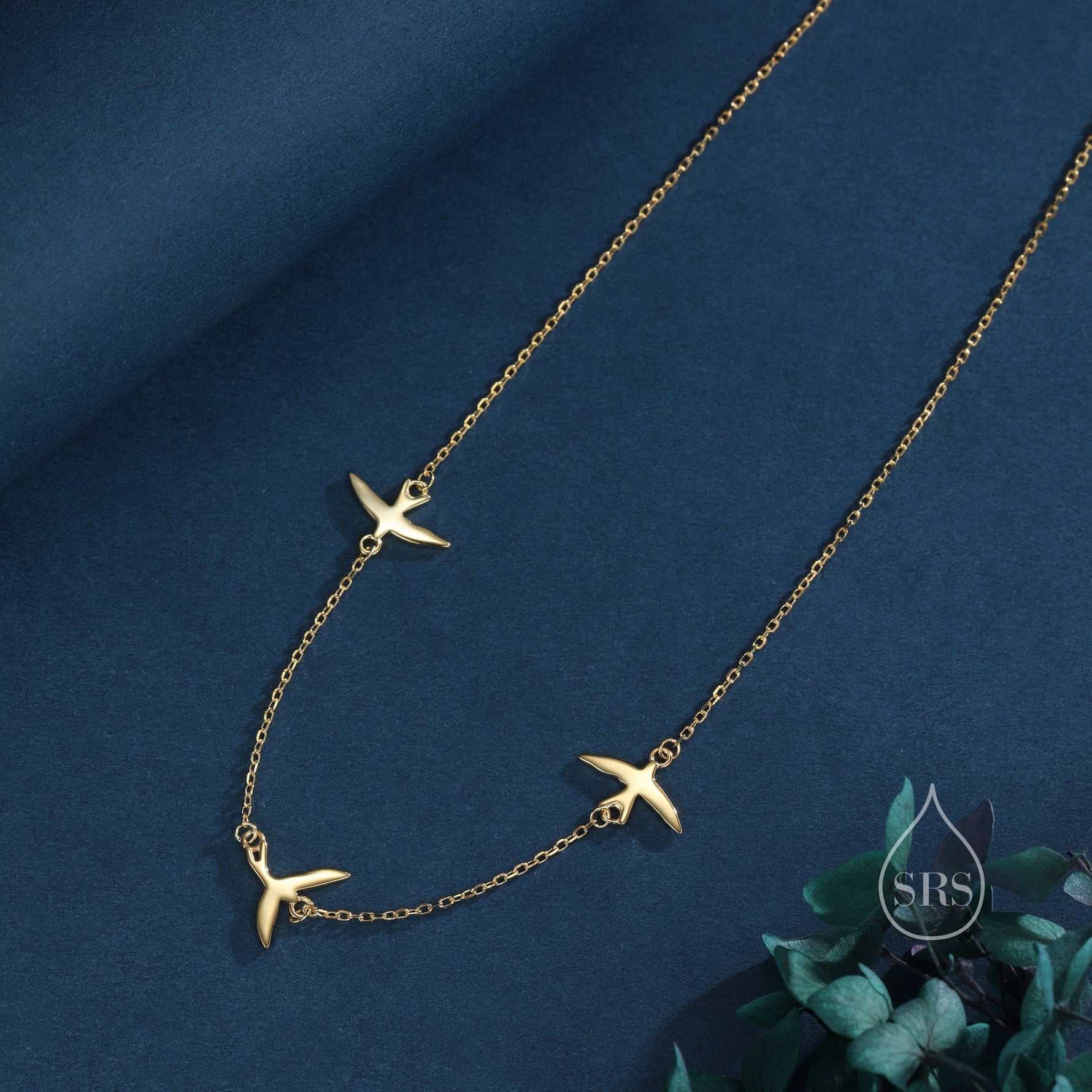 Flying Bird Satellite Necklace in Sterling Silver, Swallow Bird Necklace, Silver or Gold - Cute Quirky and Fun Jewellery