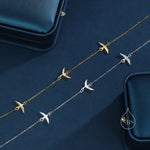 Flying Bird Satellite Necklace in Sterling Silver, Swallow Bird Necklace, Silver or Gold - Cute Quirky and Fun Jewellery