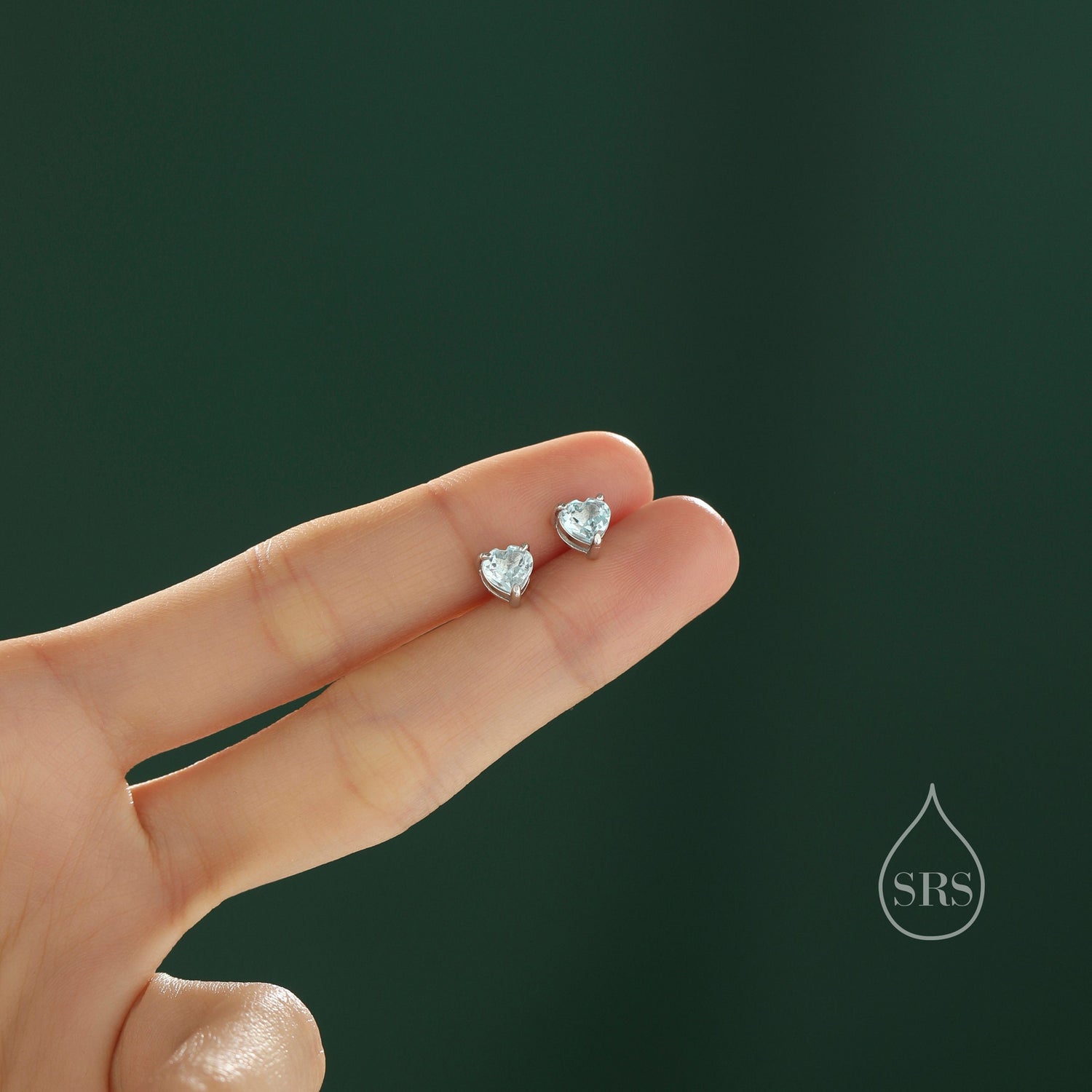Natural Blue Topaz Stone Heart Stud Earrings in Sterling Silver - Silver or Gold, 5mm Genuine Blue Topaz Crystal Stud Earrings
